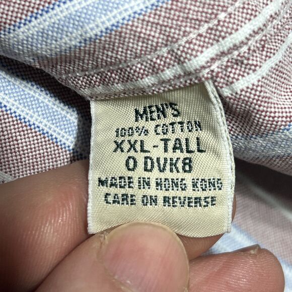 L.L. Bean Button Down Dress Shirt Men's Size 2XLT Red Blue Striped Long Sleeve - Picture 9 of 13